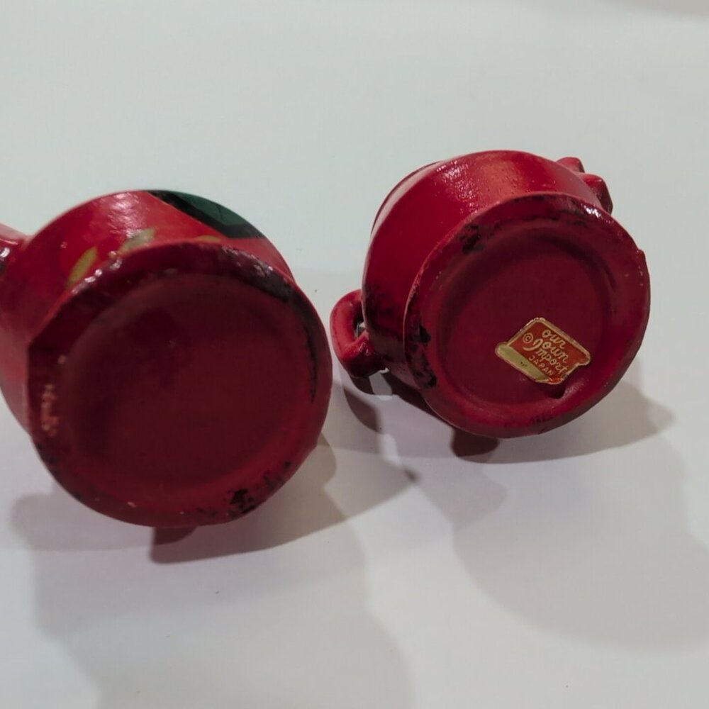 Vintage Our Own Import Red Tiny Chalkware Tea Pots | Knick Knacks | Doll Sized - Picture 8 of 8